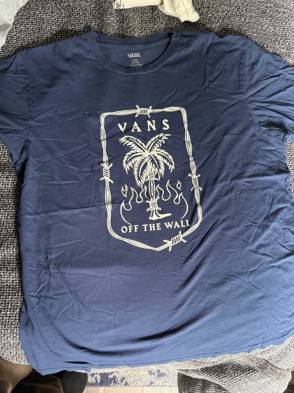 Vans Navy Tee with Cream Palm & Barbed Wire Graphic